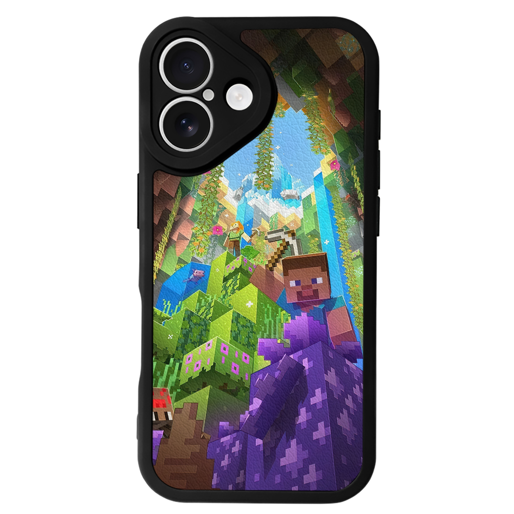 （画像用） マインクラフト ブロックの世界 Minecraft MC Block world 【iPhone 16シリーズ対応】シリコンスマホケース（レザー調） 材質：シリコン